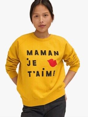 CLARE V. X EVERY MOTHER COUNTS Marigold Maman Je T'aimi Sweatshirt Size Small